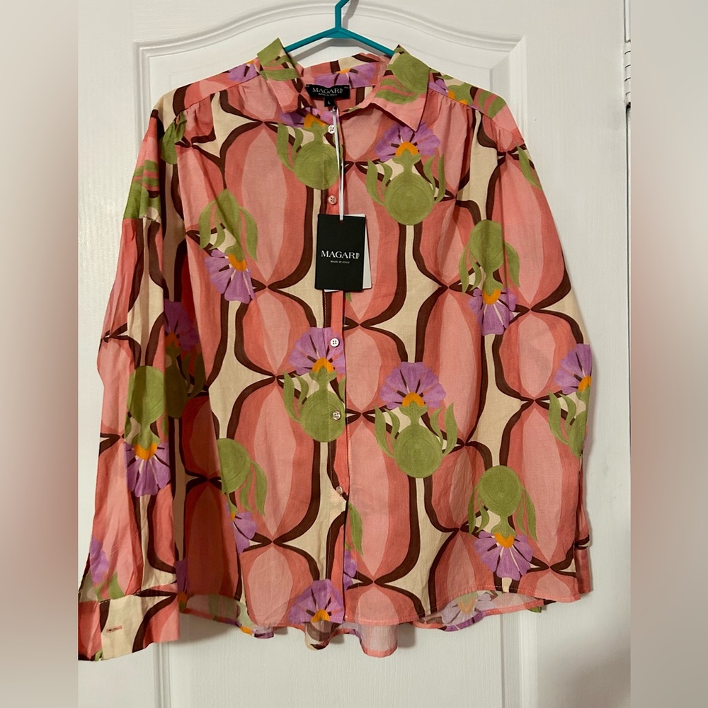 MAGARD Floral Button-Up Blouse Size L